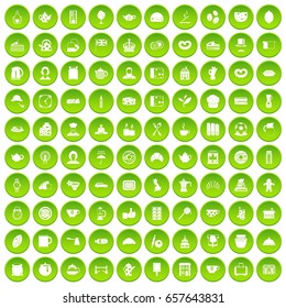 100 tea time food icons set green circle isolated on white background vector illustration