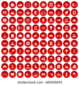 100 tea time food icons set red