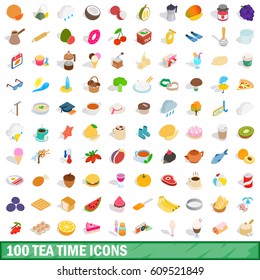 100 tea time icons set in isometric 3d style for any design vector illustration