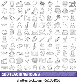100 teaching icons set in outline style for any design vector illustration