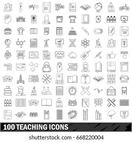 100 teaching icons set in outline style for any design vector illustration