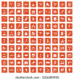 100 team building icons set in grunge style orange color isolated on white background vector illustration