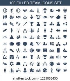 100 team icons. Trendy team icons white background. Included filled icons such as handshake, group, trophy, basketball, meeting, paintball, user. team icon for web and mobile.
