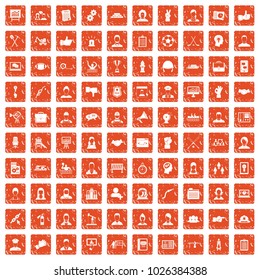 100 team work icons set in grunge style orange color isolated on white background vector illustration