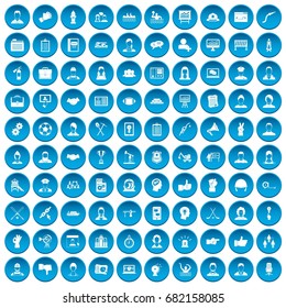 100 team work icons set in blue circle isolated on white vector illustration