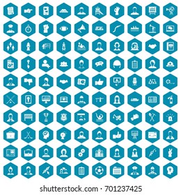 100 team work icons set in sapphirine hexagon isolated vector illustration