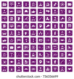 100 team work icons set in grunge style purple color isolated on white background vector illustration