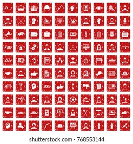 100 team work icons set in grunge style red color isolated on white background vector illustration