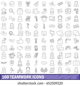100 teamwork icons set in outline style for any design vector illustration
