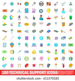 100 technical support icons set in cartoon style for any design vector illustration