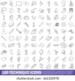 100 technique icons set in outline style for any design vector illustration