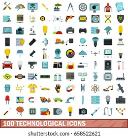 100 technological icons set in flat style for any design vector illustration