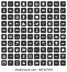 100 technology icons set in black color isolated vector illustration