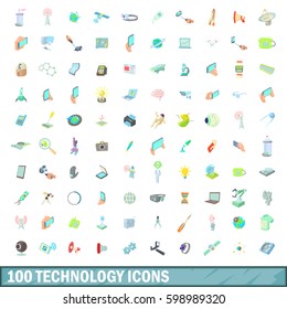100 technology icons set in cartoon style for any design vector illustration