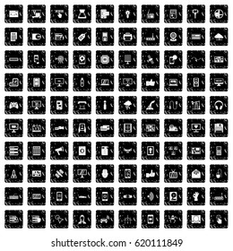 100 technology icons set in grunge style isolated vector illustration