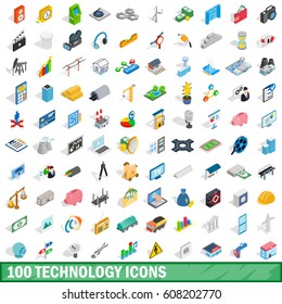 100 technology icons set in isometric 3d style for any design vector illustration