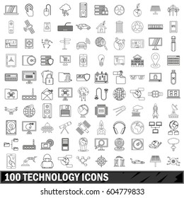 100 technology  icons set in outline style for any design vector illustration