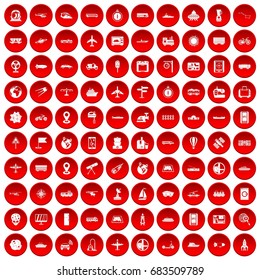 100 technology icons set red
