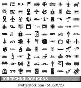 100 technology icons set in simple style for any design vector illustration