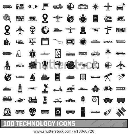 100 technology icons set in simple style for any design vector illustration