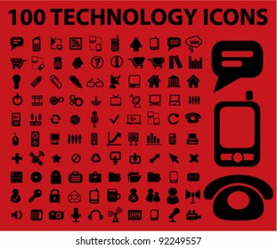 100 technology icons set, vector illustrations