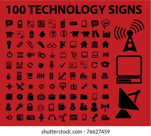 100 iconos tecnológicos, signos, ilustraciones vectoriales