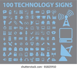 100 technology icons, signs, vector illustrations
