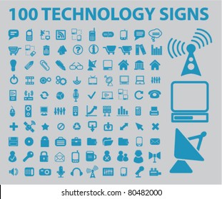 100 technology icons, vector