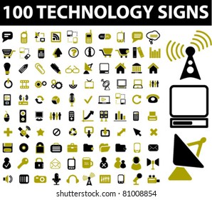 100 technology signs, icons, vector
