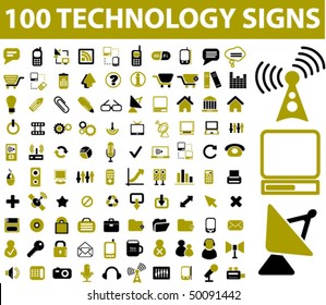 100 technology signs. vector