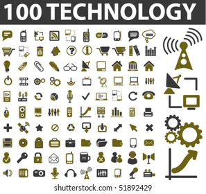 100 technology signs. vector