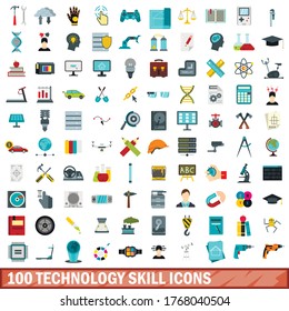 100 technology skill icons set in flat style for any design vector illustration