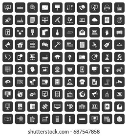 100 telecommunication icons set in black color isolated vector illustration