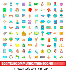 100 telecommunication icons set in cartoon style for any design illustration