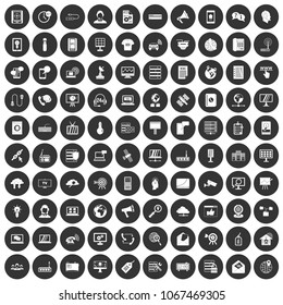100 telecommunication icons set in simple style white on black circle color isolated on white background vector illustration