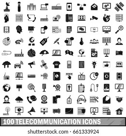 100 telecommunication icons set in simple style for any design vector illustration