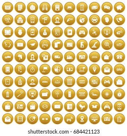 100 telephone icons set gold