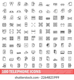 100 telephone icons set. Outline illustration of 100 telephone icons vector set isolated on white background