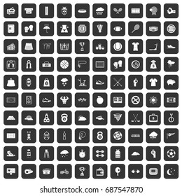 100 tennis icons set in black color isolated vector illustration