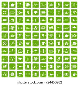 100 tennis icons set in grunge style green color isolated on white background vector illustration