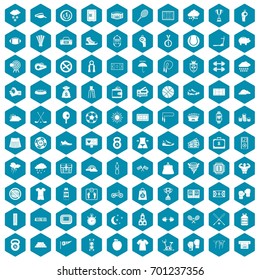 100 tennis icons set in sapphirine hexagon isolated vector illustration