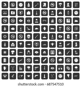 100 tension icons set in black color isolated vector illustration