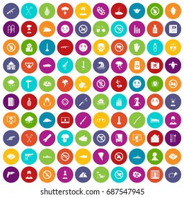 100 tension icons set in different colors circle isolated vector illustration