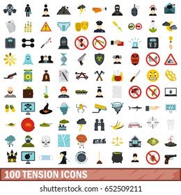 100 tension icons set in flat style for any design vector illustration
