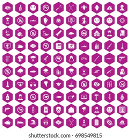 100 tension icons set in violet hexagon isolated vector illustration
