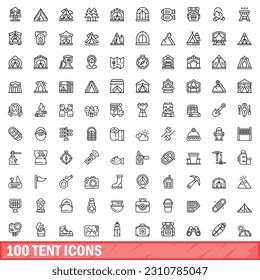 100 tent icons set. Outline illustration of 100 tent icons vector set isolated on white background