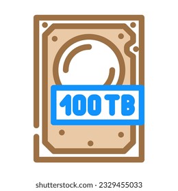 100 terabyte de disco duro futuro tecnología de color vector de icono. 100 terabyte de disco duro de futuro signo de tecnología. ilustración de símbolo aislado