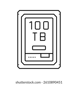 100 terabyte hard drive future technology line icon vector. 100 terabyte hard drive future technology sign. isolated contour symbol black illustration