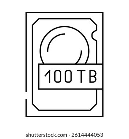 100 terabyte hard drive future technology line icon vector. 100 terabyte hard drive future technology sign. isolated contour symbol black illustration