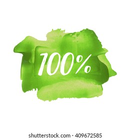 100% text, card, poster, logo, written on paint green background illustration
